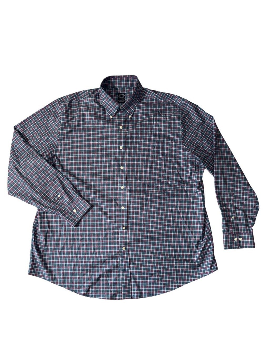 Brooks Brothers mens 2XLT Tall blue check plaid original polo oxford shirt EUC